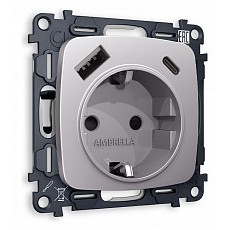 Розетка с заземлением и 2хusb type a и c, без рамки ambrella volt quant mo510010